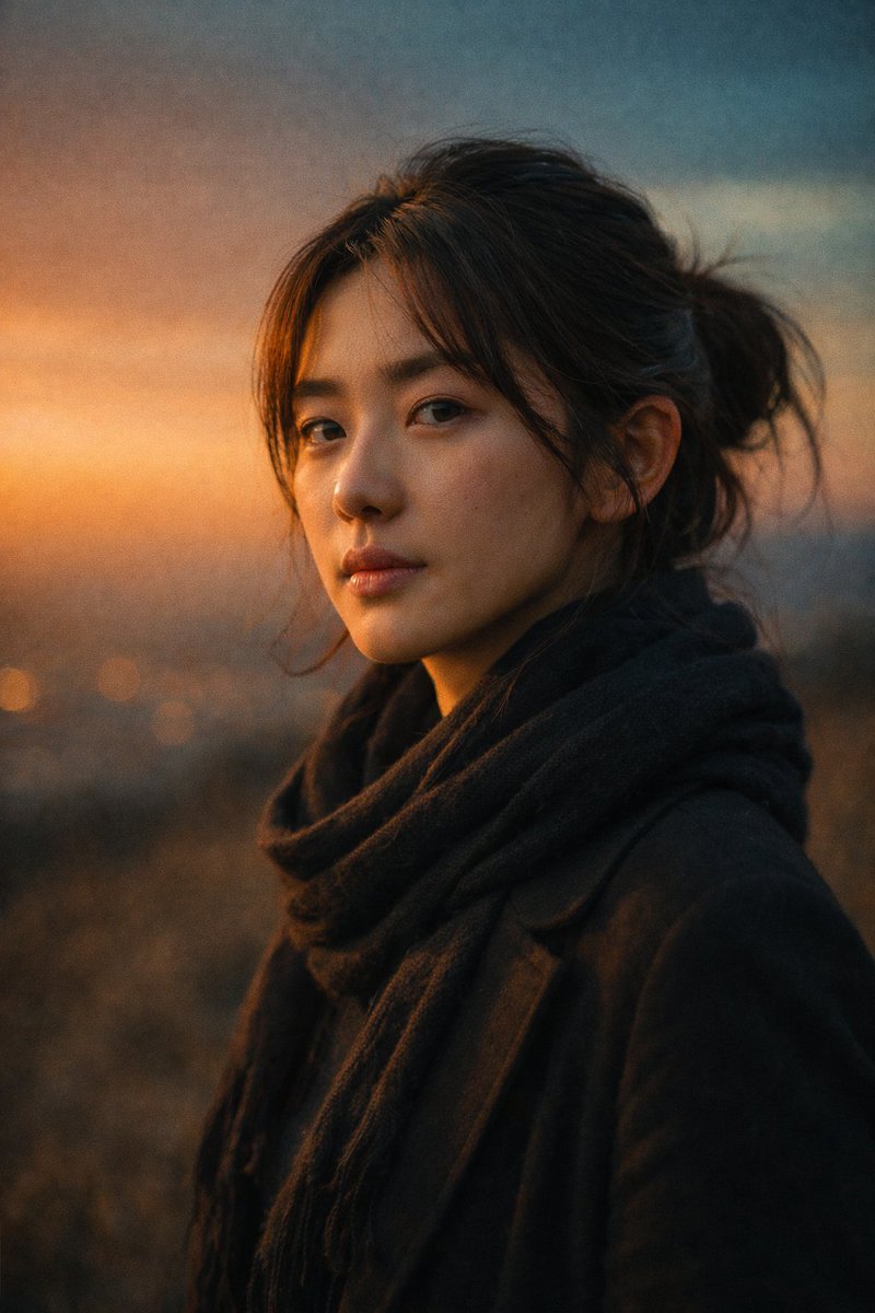 电影感日落下的东方少女侧颜