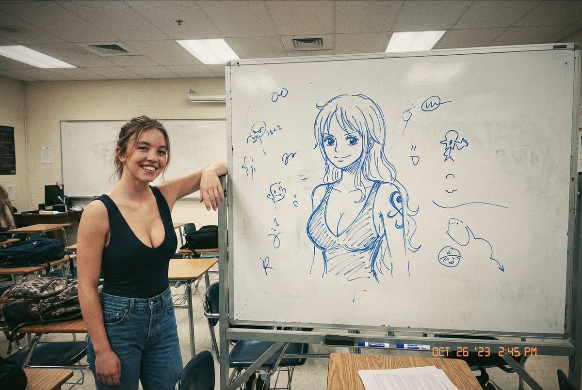 教室随手拍西德妮斯威尼展示白板娜美素描