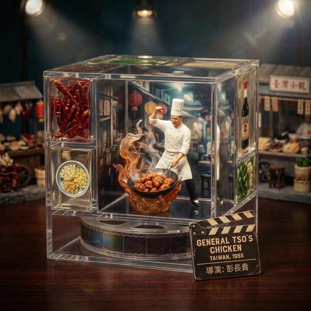 透明立方体中的美食电影微缩场景