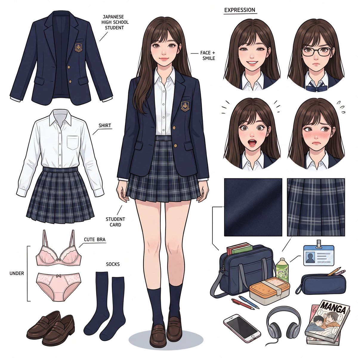 日式制服少女分解图鉴