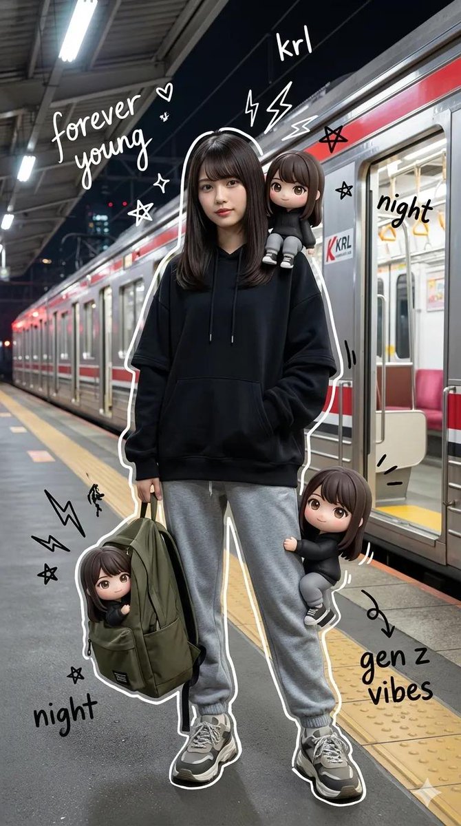 夜色火车站的潮流Z世代涂鸦肖像