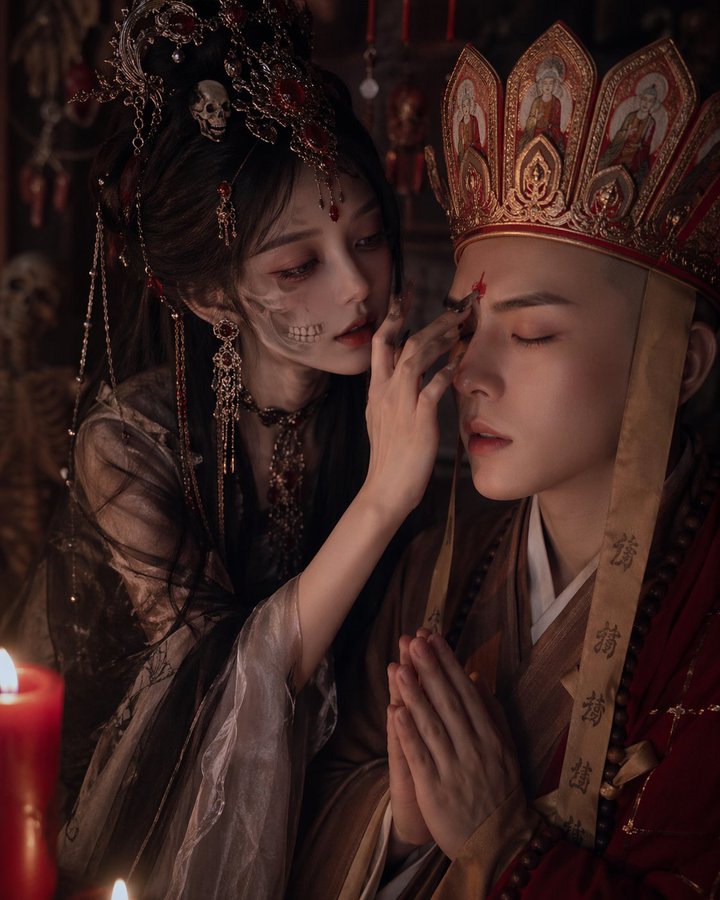 鼻尖相触的白骨精与唐僧