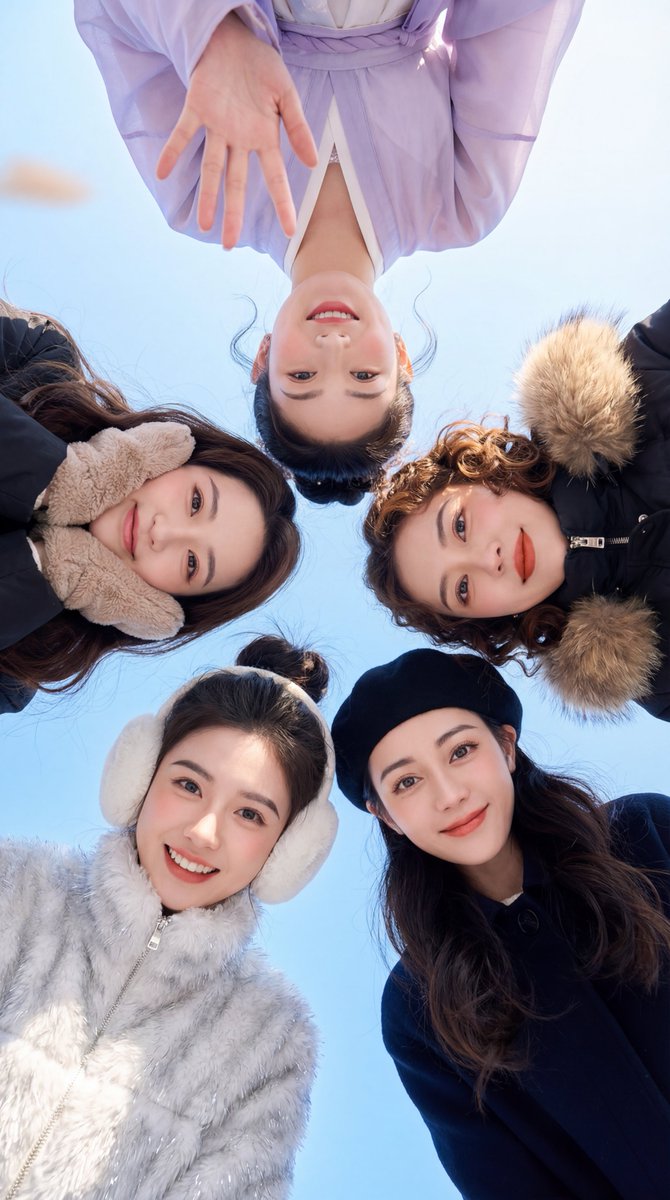 冬日晴空下的闺蜜团
