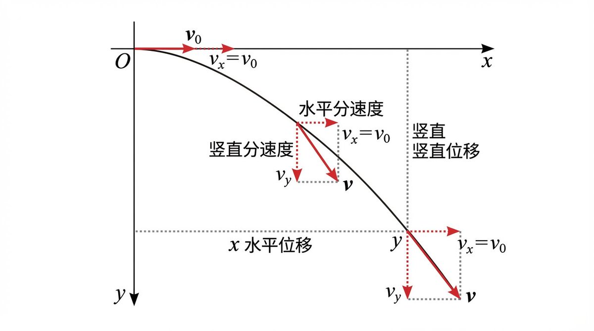 平抛运动轨迹与速度位移分解图