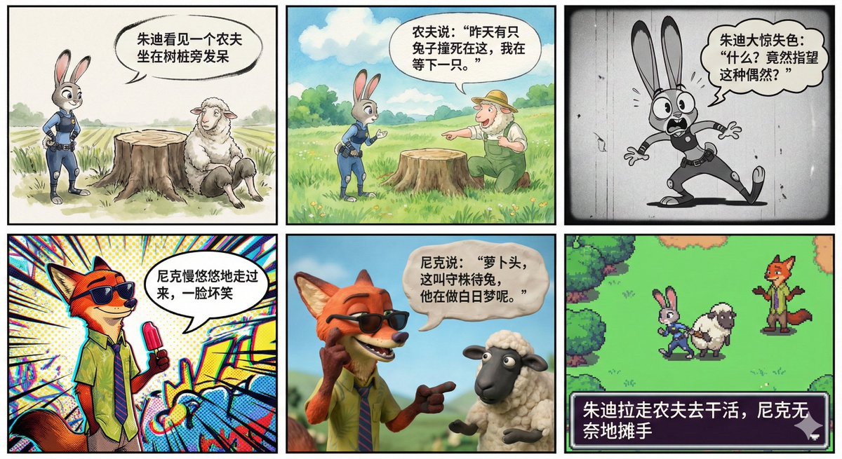 6格漫画每一格的风格都不同