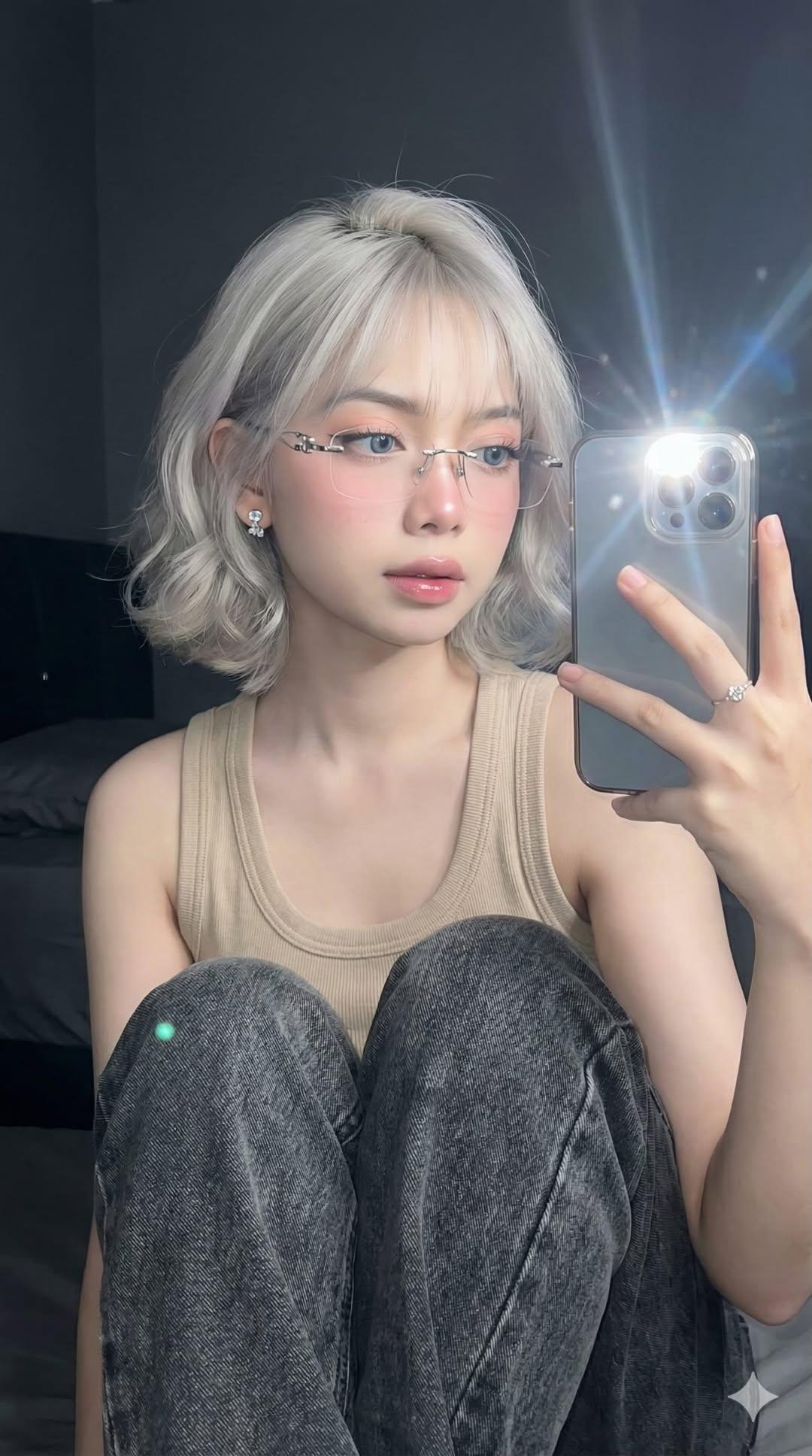 银灰柔光少女镜影自拍