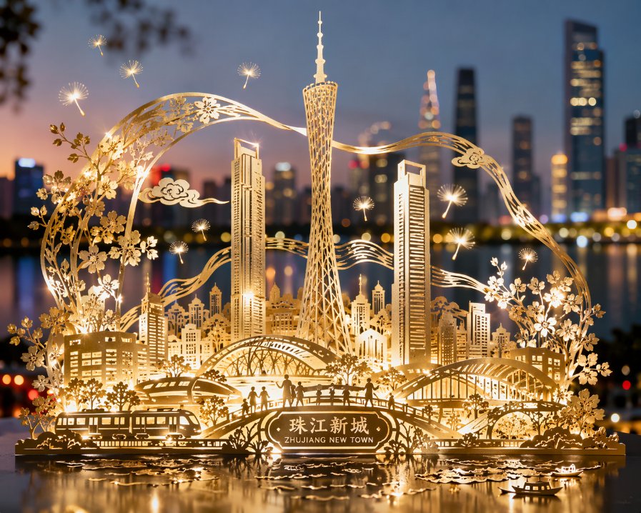 珠江新城剪纸璀璨夜景